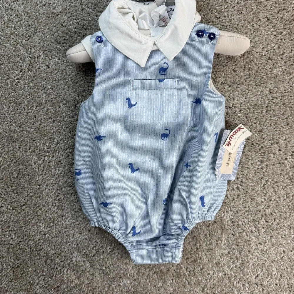 Tommy Bahama Romper Set Baby Boys 6-9M Blue Pinstripe Seahorse Collared Shoes